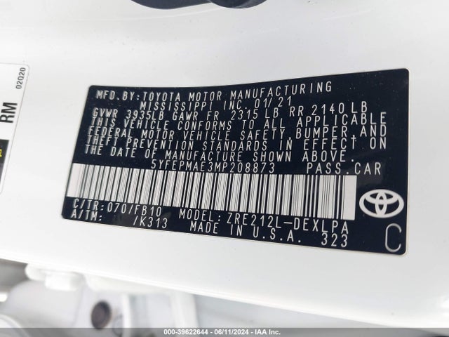 Toyota COROLLA LE 2021 5YFEPMAE3MP208873 Image 9