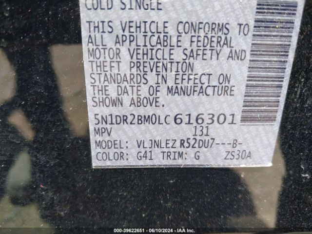 5N1DR2BM0LC616301 Nissan Pathfinder Sv 4wd