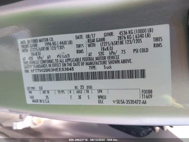 Ford F-250 Xlt 2017 1FT7W2B63HEE53845 Image 9
