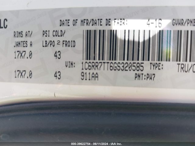 1C6RR7TT6GS320585 RAM 1500 Slt