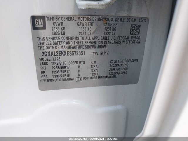 Chevrolet Captiva Sport 2ls 2014 3GNAL2EKXES672351 Image 9
