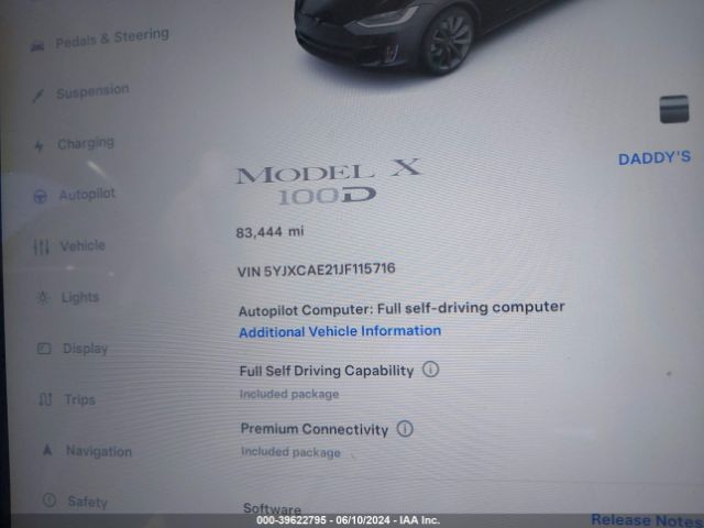 5YJXCAE21JF115716 Tesla Model X 100d/75d/p100d
