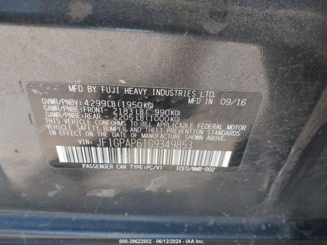 JF1GPAP61G9349853 Subaru Impreza 2.0i Sport Premium