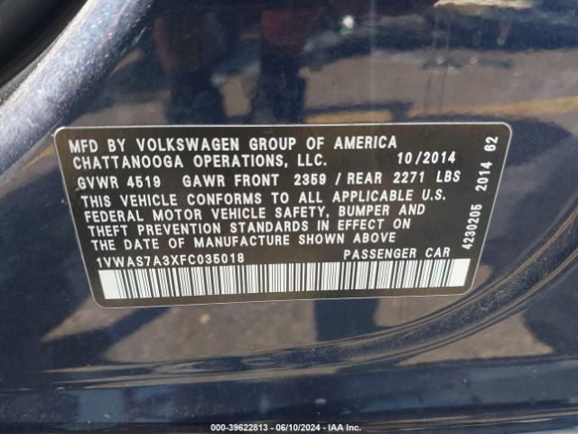 1VWAS7A3XFC035018 Volkswagen Passat 1.8t Wolfsburg Edition