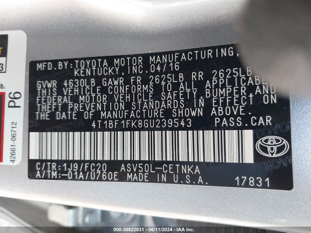 Toyota CAMRY LE 2016 4T1BF1FK8GU239543 Image 9