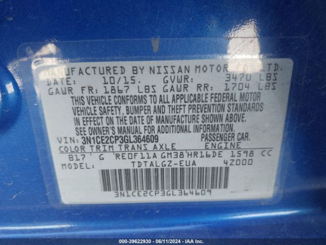3N1CE2CP3GL364609 Nissan Versa Note Sr