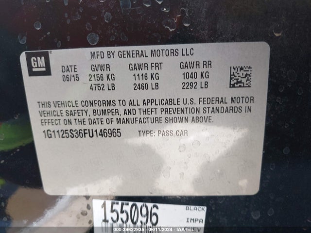 Chevrolet Impala 2lt 2015 1G1125S36FU146965 Image 9