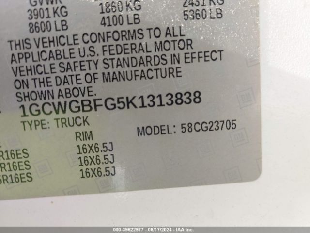 1GCWGBFG5K1313838 Chevrolet Express 2500 Work Van