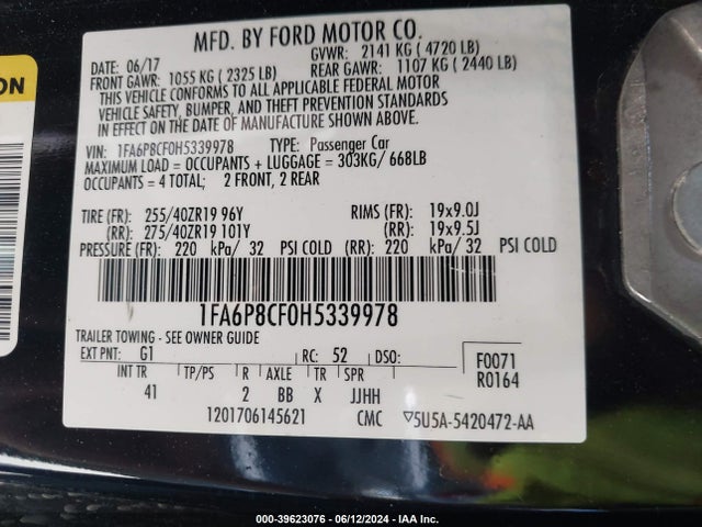 Ford Mustang Gt Premium 2017 1FA6P8CF0H5339978 Image 9