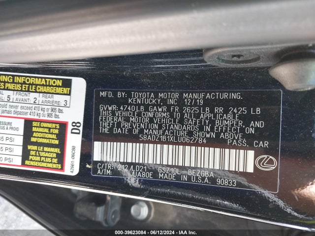 58ADZ1B1XLU062784 Lexus ES 350