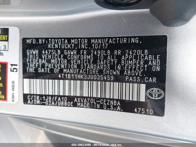 Toyota CAMRY L 2018 4T1B11HK3JU035459 Image 9