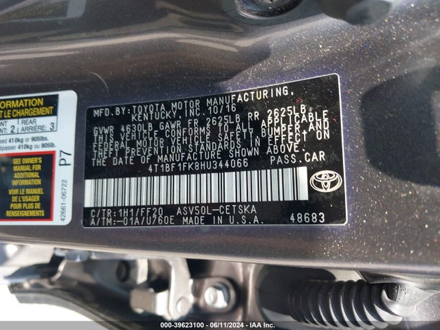 Toyota CAMRY SE 2017 4T1BF1FK8HU344066 Image 9