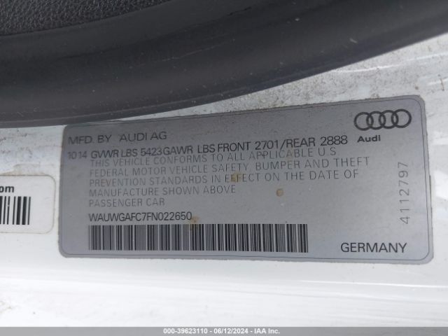 WAUWGAFC7FN022650 Audi A7 3.0t Premium Plus