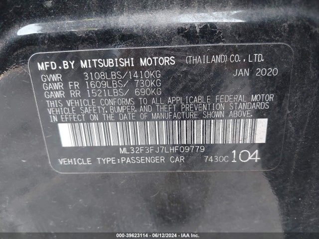 ML32F3FJ7LHF09779 Mitsubishi Mirage G4 Es