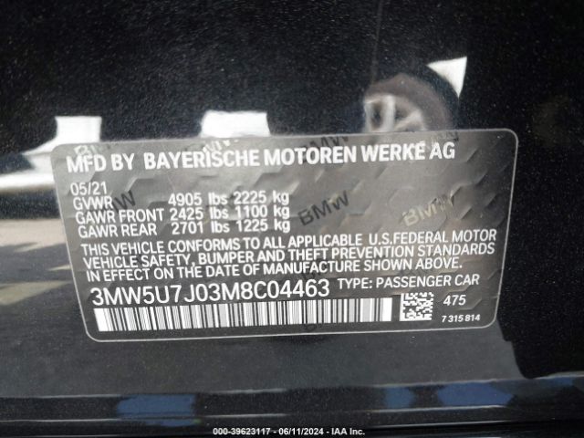 3MW5U7J03M8C04463 BMW 3 Series M340i