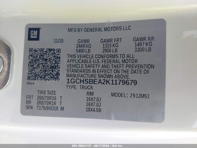Chevrolet Colorado Wt 2019 1GCHSBEA2K1179679 Image 9
