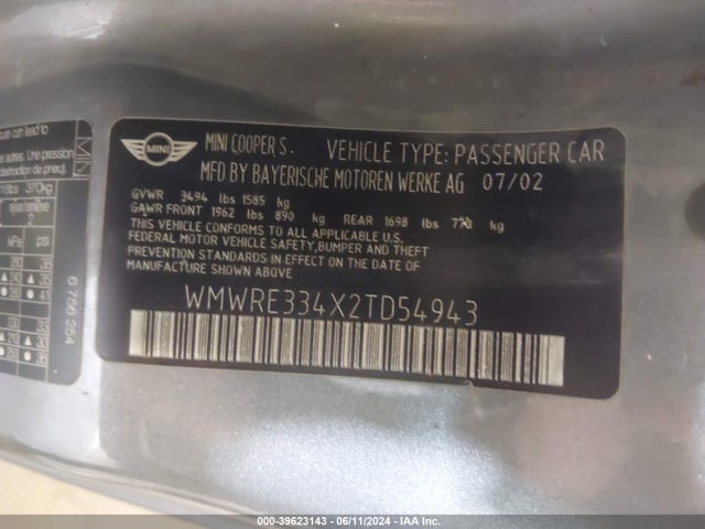 2002 MINI COOPER S WMWRE334X2TD54943 Photo 8