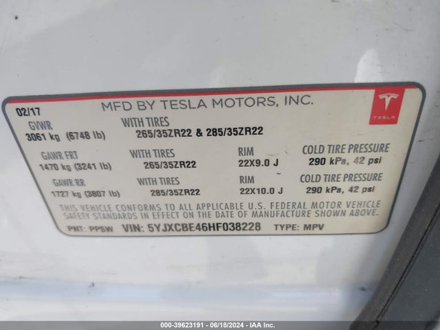 Tesla Model X P100d 2017 5YJXCBE46HF038228 Image 9