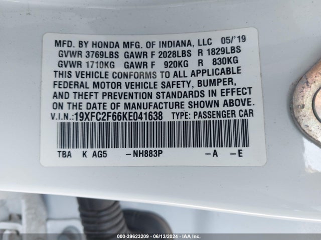 Honda Civic Lx 2019 19XFC2F66KE041638 Image 9
