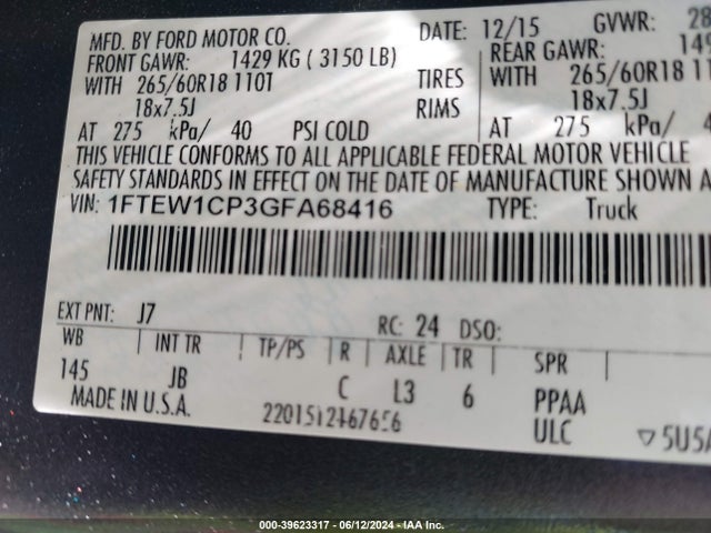 Ford F-150 Xlt 2016 1FTEW1CP3GFA68416 Image 9