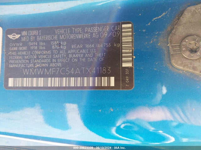 2010 MINI COOPER S WMWMF7C54ATX41183 Photo 8