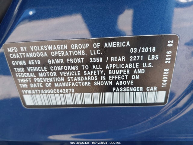 1VWAT7A30GC042073 Volkswagen Passat 1.8t S