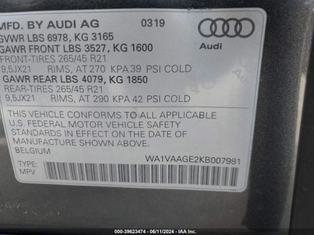 WA1VAAGE2KB007981 Audi E-tron Premium Plus