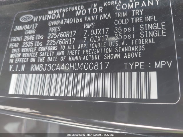 Hyundai TUCSON SE 2017 KM8J3CA40HU400817 Image 9