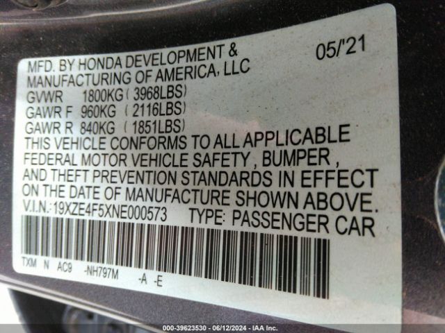 19XZE4F5XNE000573 Honda INSIGHT EX