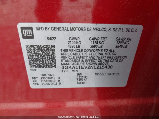3GKALTEV2NL215430 GMC Terrain Awd Sle