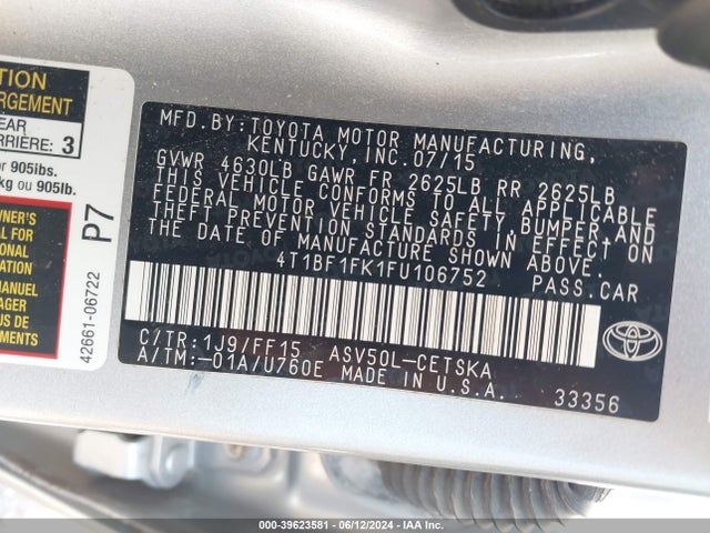 Toyota CAMRY SE 2015 4T1BF1FK1FU106752 Image 9