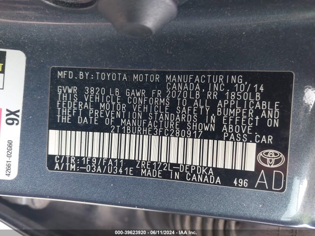 Toyota COROLLA L 2015 2T1BURHE3FC280917 Image 9