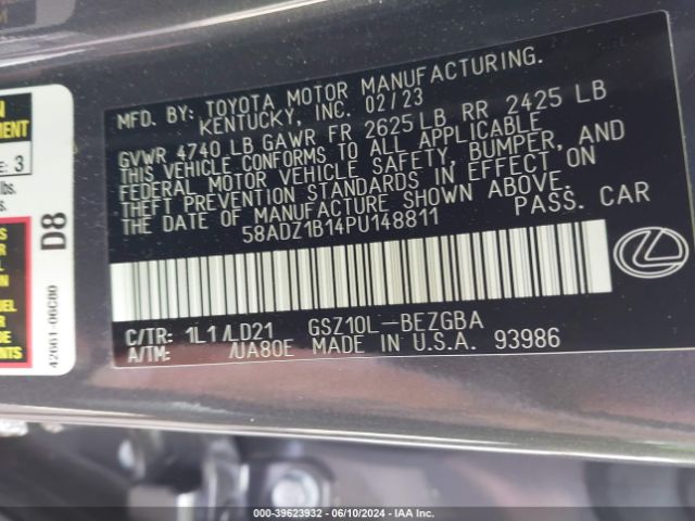 58ADZ1B14PU148811 Lexus ES 350