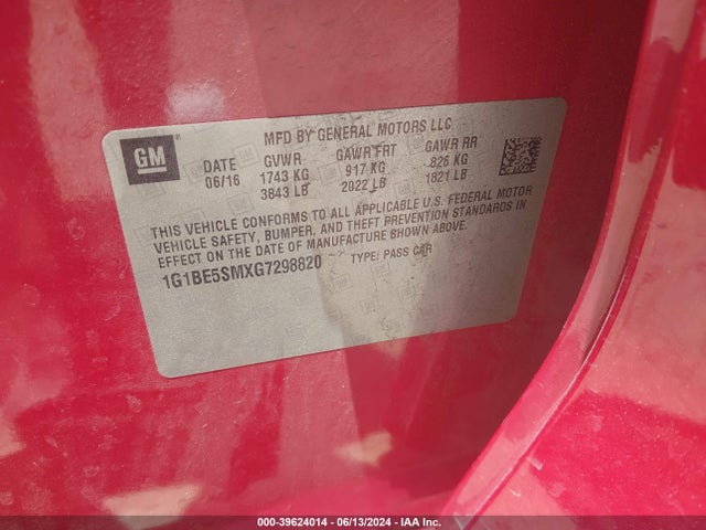 Chevrolet Cruze Lt Auto 2016 1G1BE5SMXG7298820 Image 9