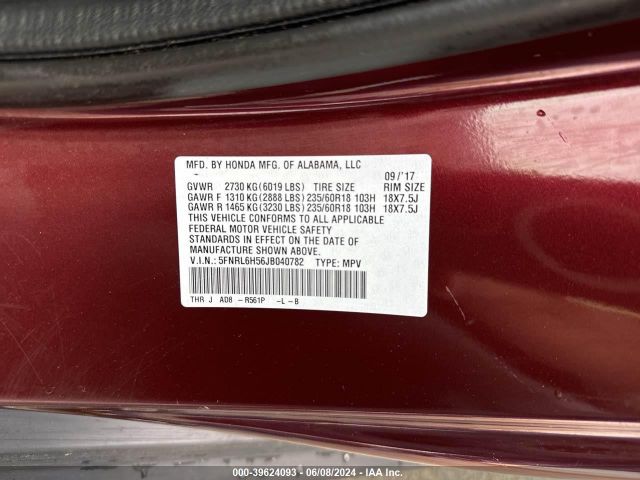 5FNRL6H56JB040782 Honda ODYSSEY EX