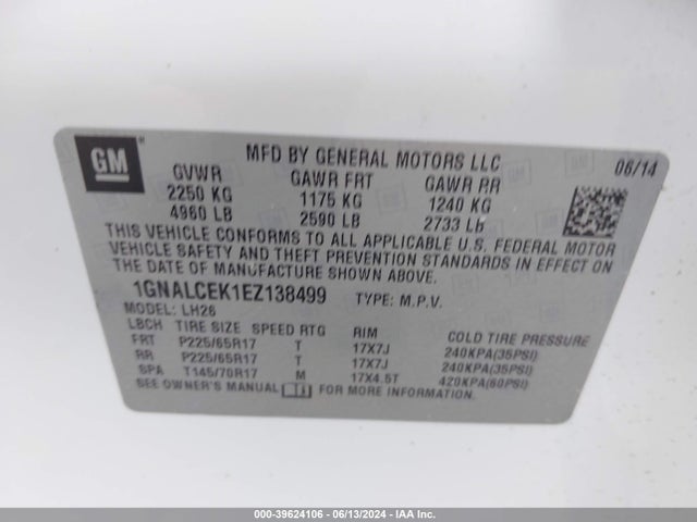 Chevrolet Equinox 2lt 2014 1GNALCEK1EZ138499 Image 9