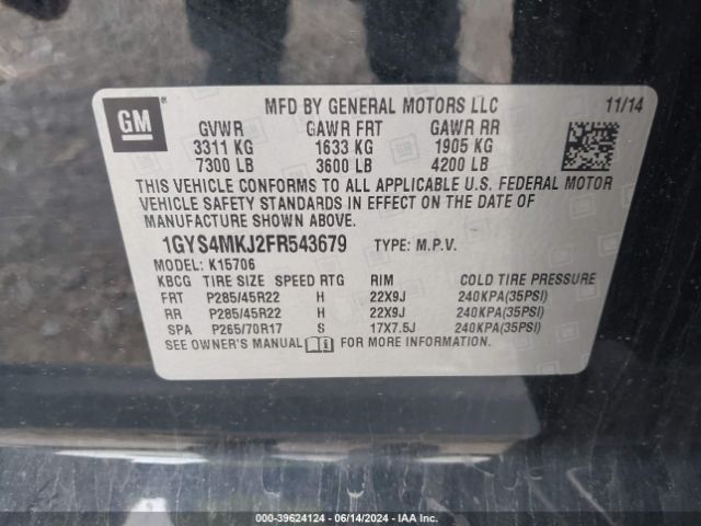 1GYS4MKJ2FR543679 Cadillac Escalade Luxury