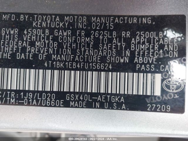 4T1BK1EB4FU156624 Toyota AVALON XLE