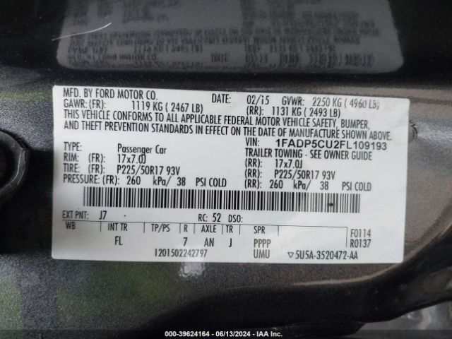 1FADP5CU2FL109193 Ford C-max Energi Sel