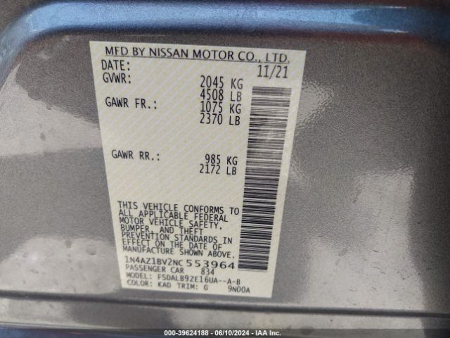 1N4AZ1BV2NC553964 Nissan Leaf S 40 Kwh