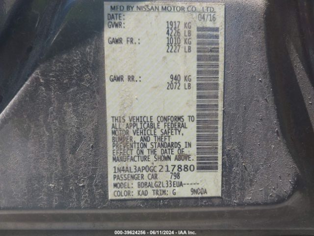 1N4AL3AP0GC217880 Nissan Altima 2.5/2.5 S/2.5 Sl/2.5 Sr/2.5 Sv
