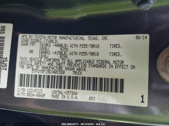 5TFUY5F15EX401520 Toyota Tundra Sr5 5.7l V8
