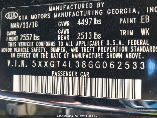 KIA Optima Lx 2016 5XXGT4L38GG062533 Image 9