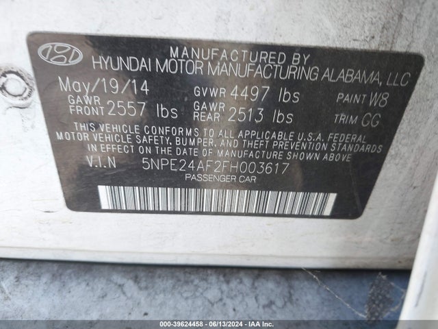 Hyundai SONATA SE 2015 5NPE24AF2FH003617 Image 9