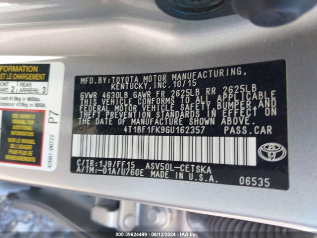 Toyota CAMRY SE 2016 4T1BF1FK9GU162357 Image 9