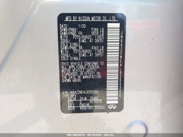 JN8AZ2NE4L9255250 Infiniti Qx80 Luxe Awd