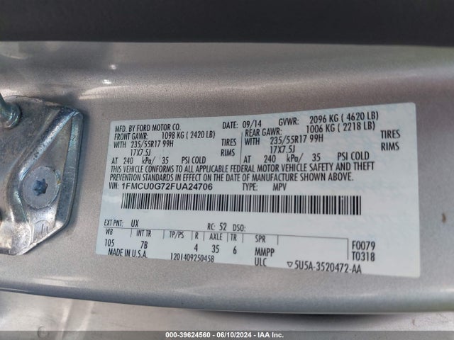 Ford ESCAPE SE 2015 1FMCU0G72FUA24706 Image 9