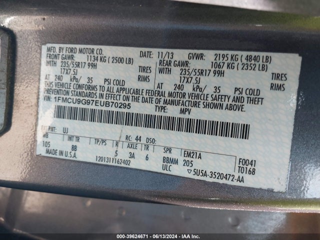 Ford ESCAPE SE 2014 1FMCU9G97EUB70295 Image 9
