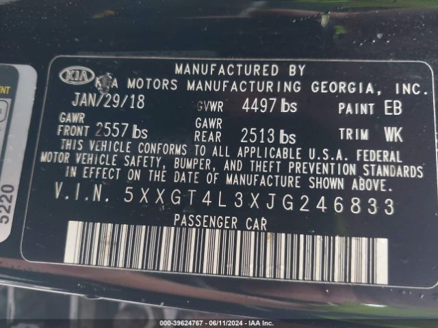 5XXGT4L3XJG246833 KIA Optima S