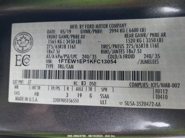 Ford F-150 Lariat 2019 1FTEW1EP1KFC13054 Image 9